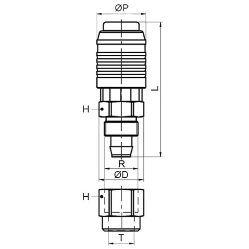 Disegno Tecnico FLUID-10N-PMBJoint push-on fittings